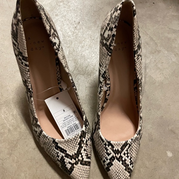 Women's Gemma Snake Print Pointed Toe Block Heeled Pumps - A New Day Gray - Picture 2 of 3